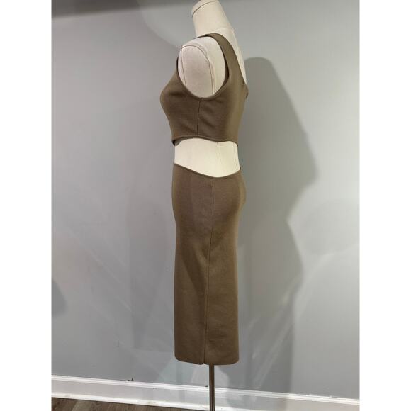 Oak + Fort One-Shoulder Knit Midi Dress with Cutout – Brindle, Size Small - Picture 3 of 9